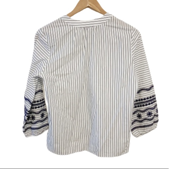 Madewell striped embroidered sleeve button up v neck shirt size small - Picture 3 of 8
